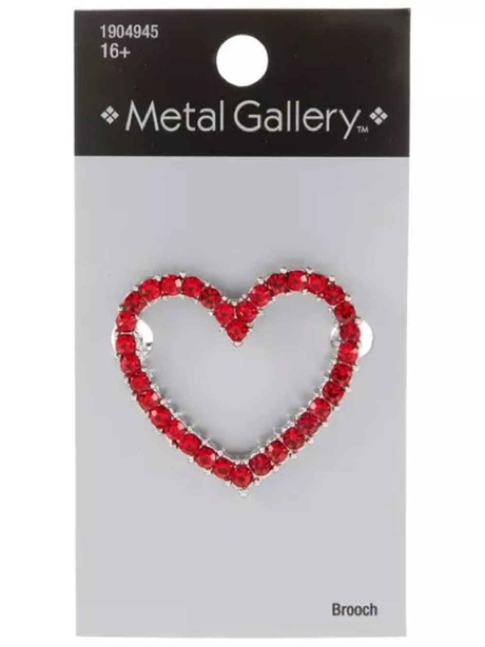 New Metal Gallery Heart Rhinestone Brooch